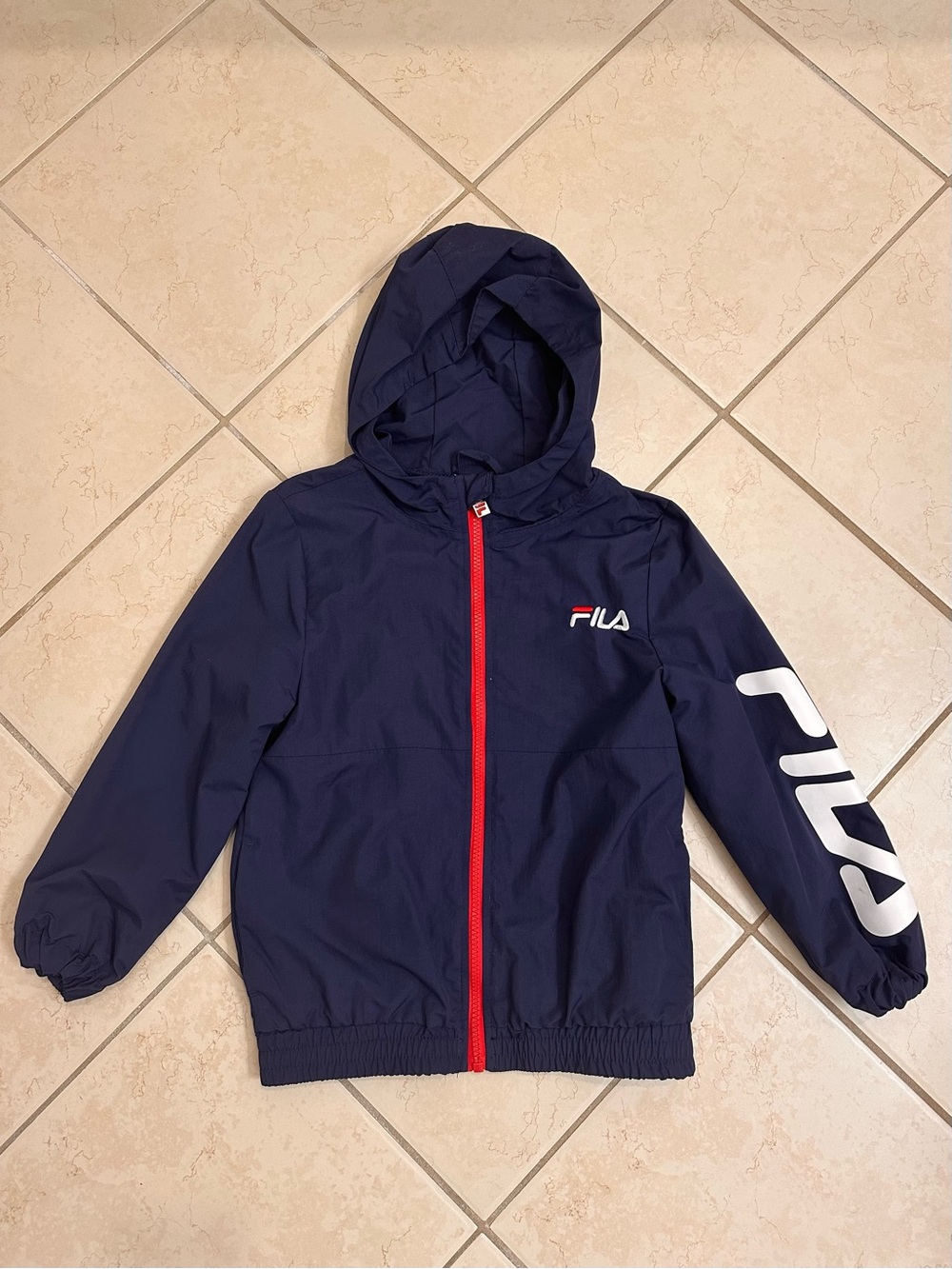 Fila Navy Hooded Kids Jacket with Red Zip and White Logo